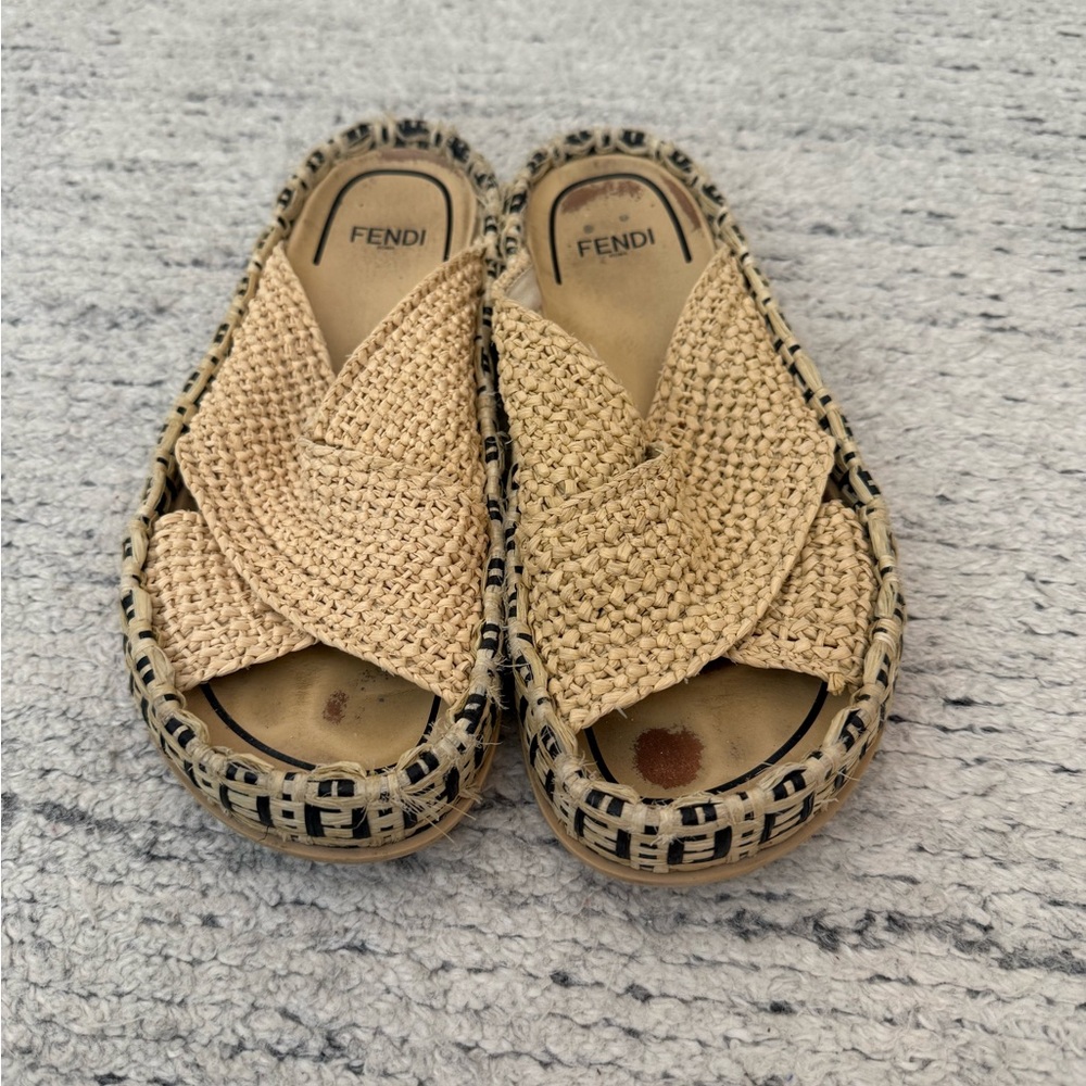 Fendi Women's Zucca FF logo Raffia Sandals - Picture 7 of 10